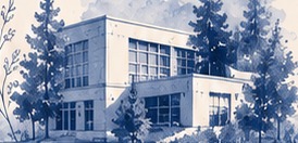The dpIT Academy building among trees
